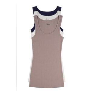 FELINA Set of 3 Cotton Ribbed Tank Tops Size Medium